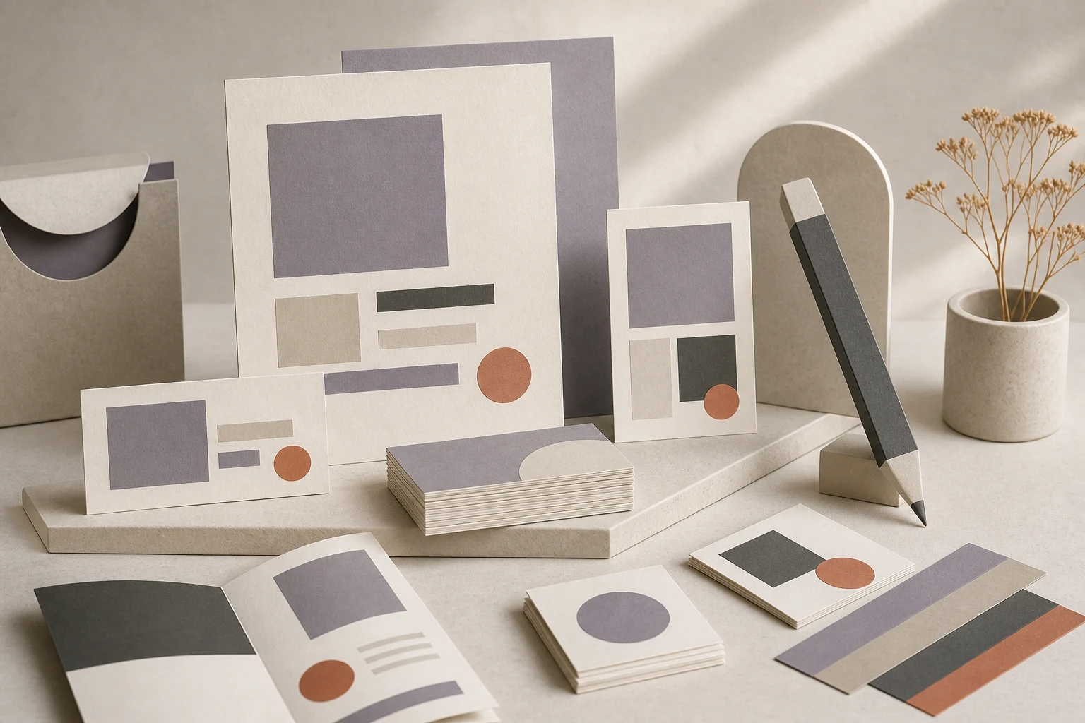 Composition papier inspirée du pictogramme communication et print