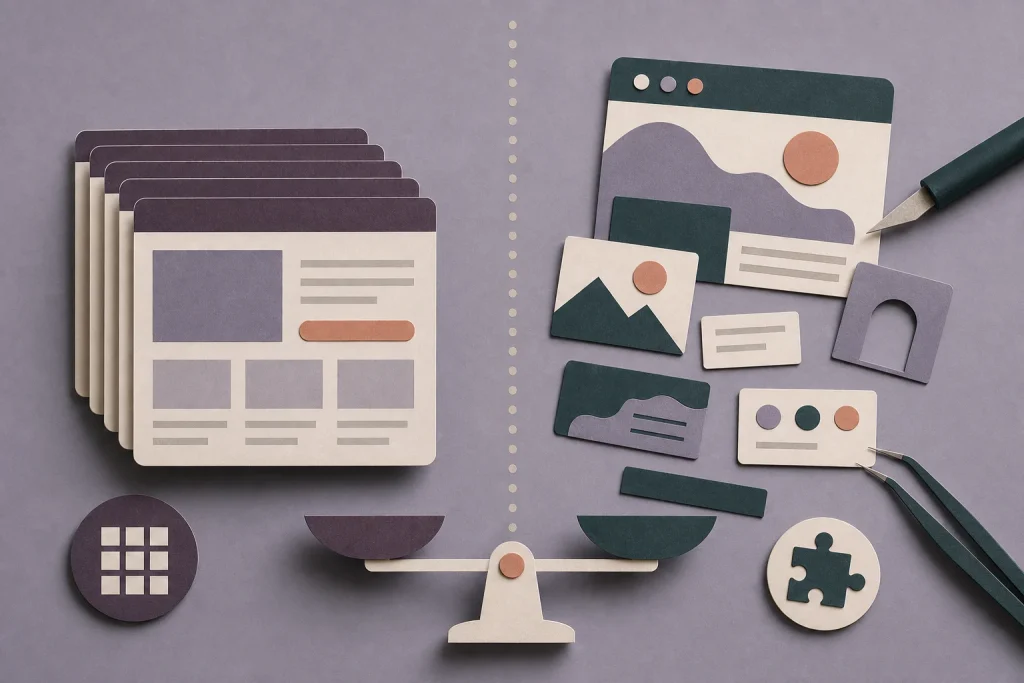 Composition papier comparant modèles de site et modules sur mesure